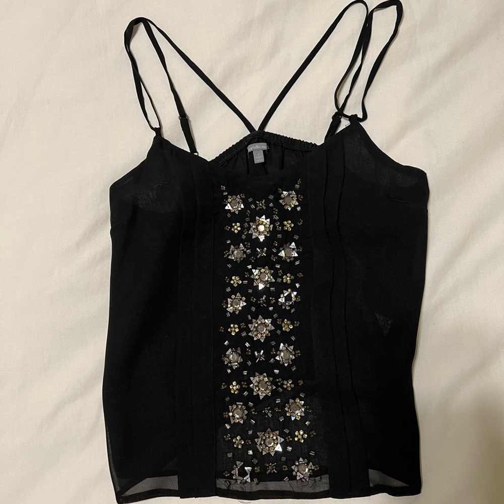 Charlotte Russe Cropped Black Tank with Sequin Detailing